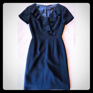 Tahari Black Short Sleeve V-Neck Ruffle Work Dress